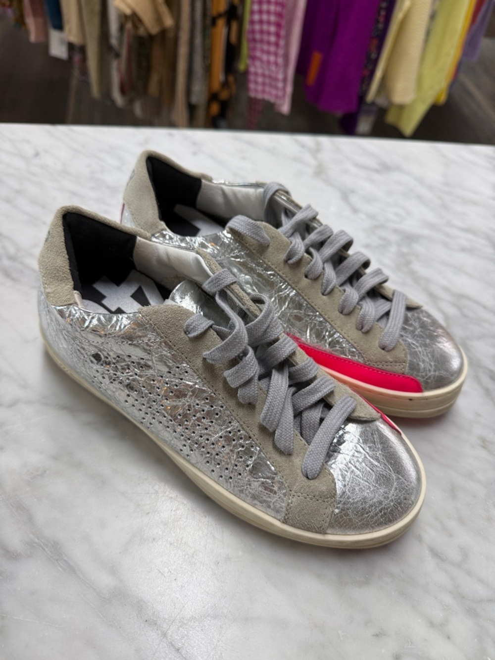 P448 Silver Metallic and Pink John Sneaker NEW! Size 36